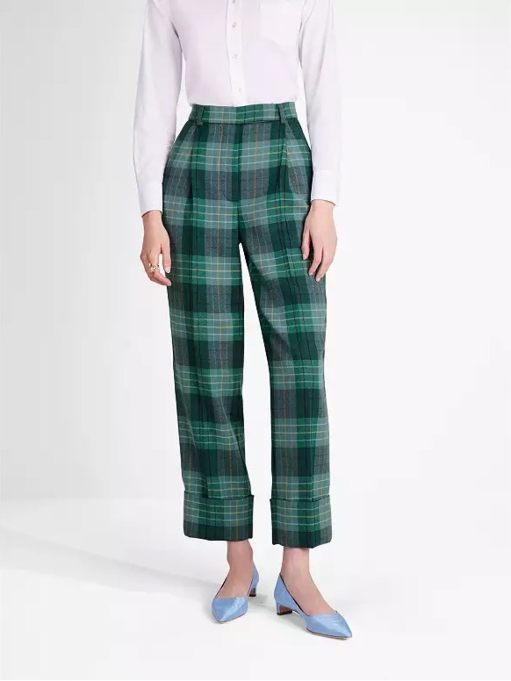 kate spade Greenhouse Plaid Wool Straight-Leg Trousers